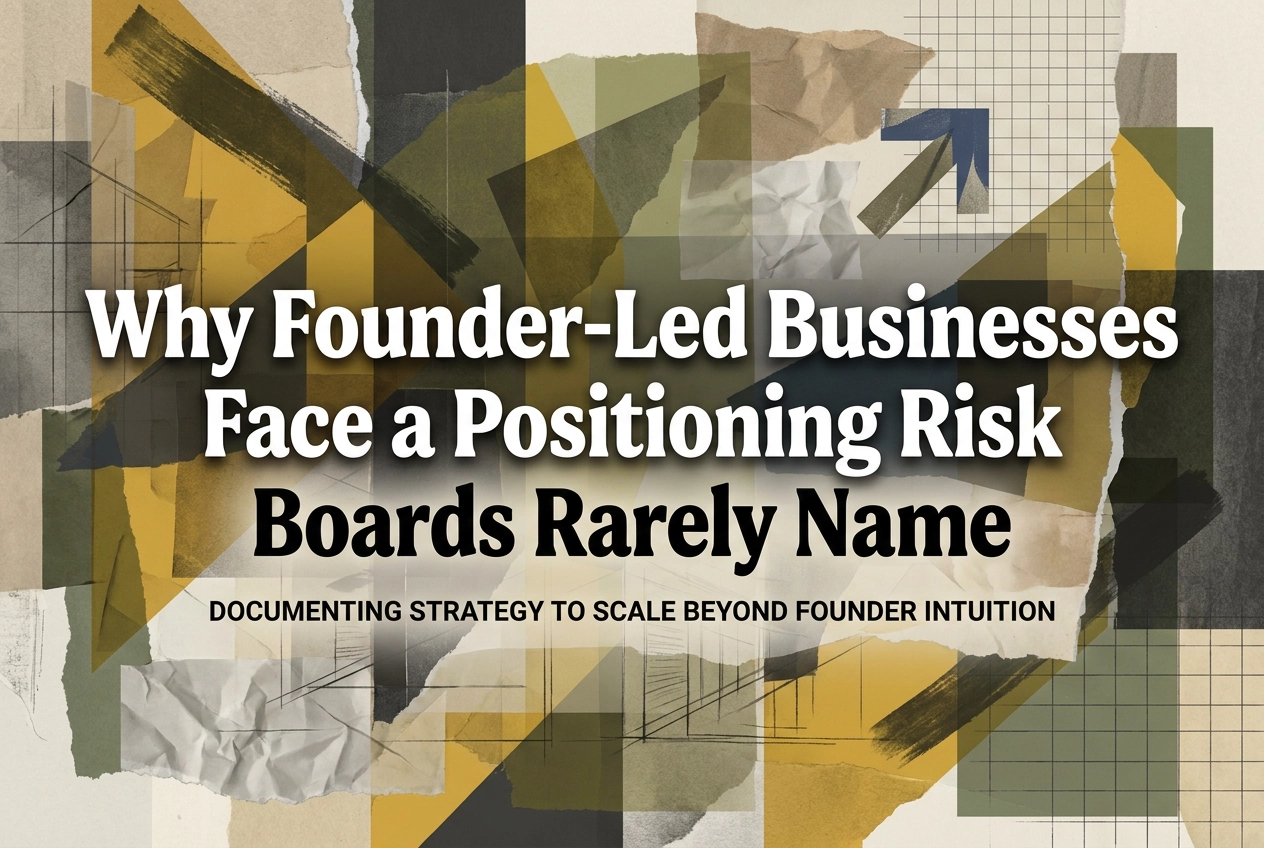 Professional header image for industry analysis: Why Founder-Led Businesses Face a Positioning Risk Boards...